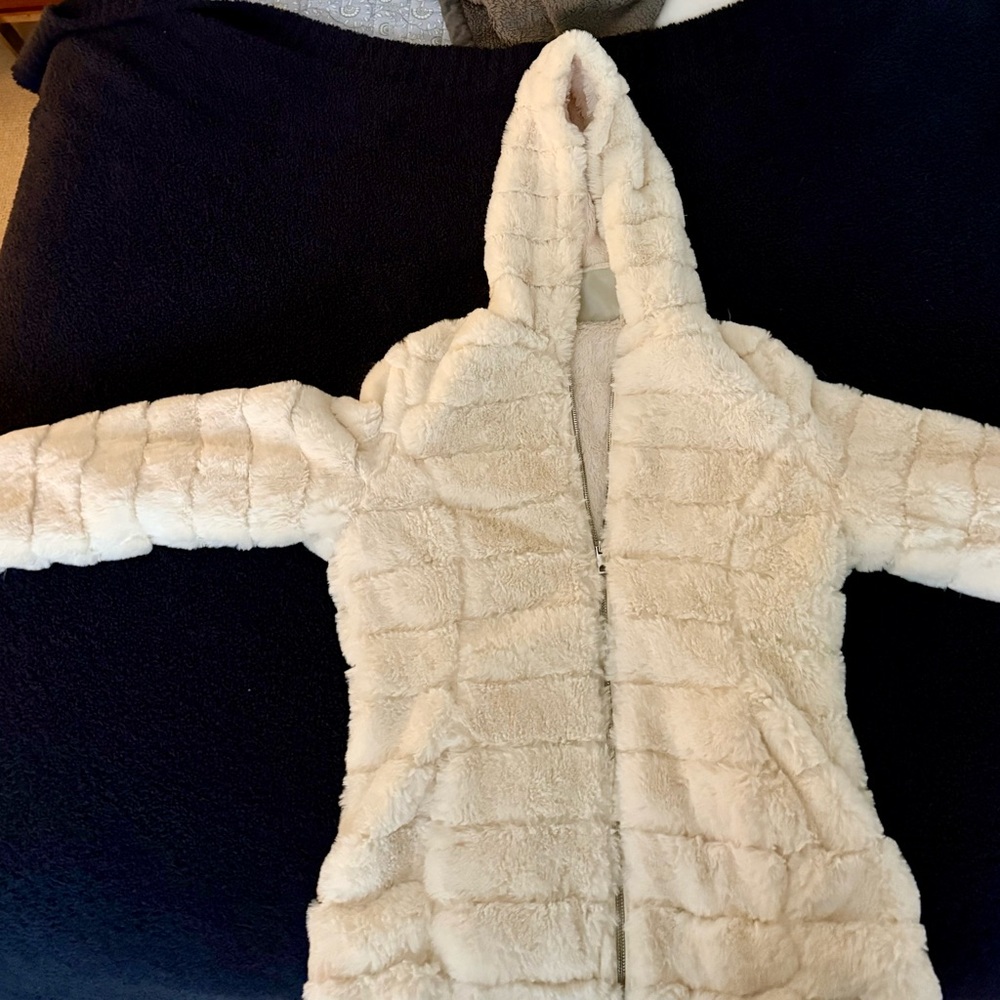 Women's Cream Teddy Fleece Hooded Jacket